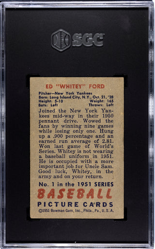 Whitey Ford 1951 Bowman Rookie Card #1 SGC 2