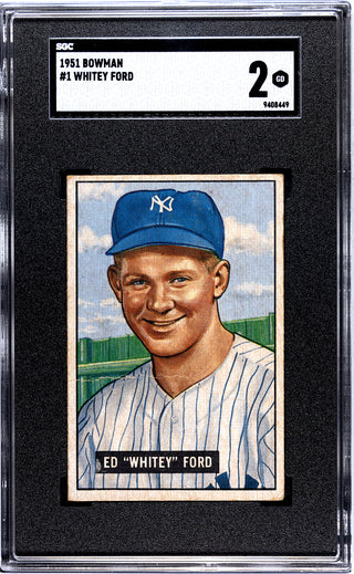 Whitey Ford 1951 Bowman Rookie Card #1 SGC 2