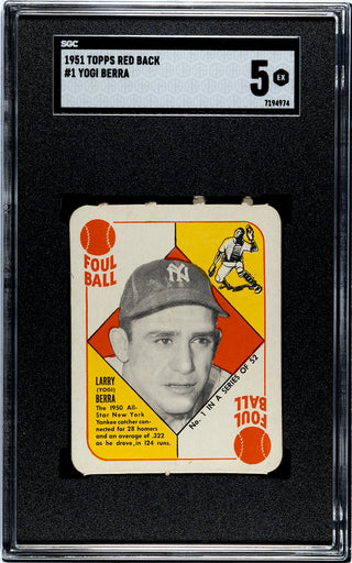 Yogi Berra 1951 Topps Red Back Card #1 SGC 5