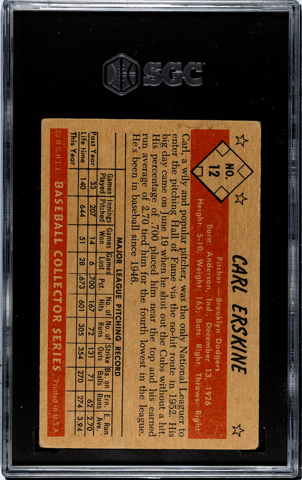 Carl Erskine 1953 Bowman Color Card #12 SGC 4