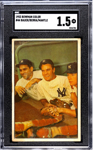 Hank Bauer Yogi Berra Mickey Mantle 1953 Bowman Color #44 SGC 1.5