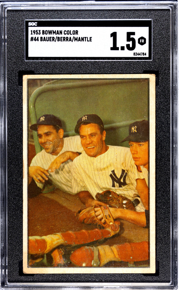 Hank Bauer Yogi Berra Mickey Mantle 1953 Bowman Color #44 SGC 1.5