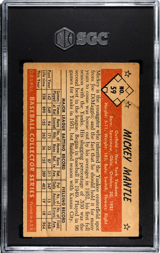 Mickey Mantle 1953 Bowman Color Card #59 SGC 1