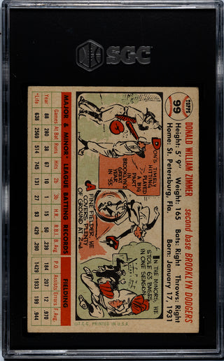 Don Zimmer 1956 Topps Card #99 White Back SGC 5