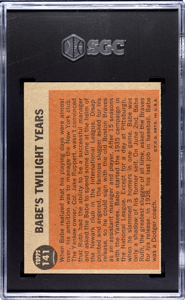 1962 Topps Babe Ruth Special Twilight Years Card #141 SGC 4