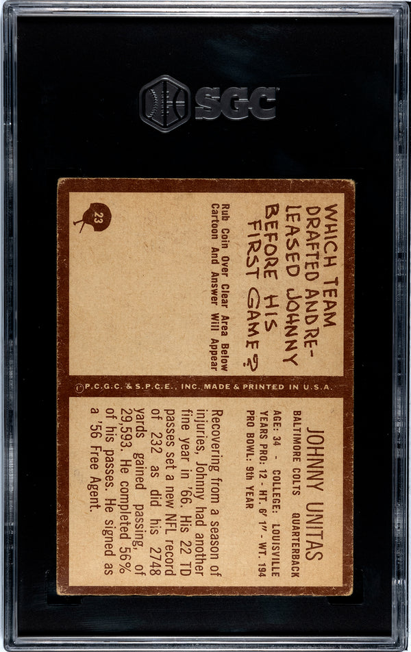 John Unitas 1967 Philadelphia #23 SGC 2