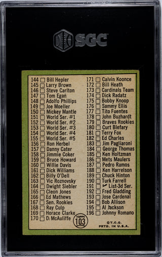 1967 Topps Checklist #103 SGC 4.5