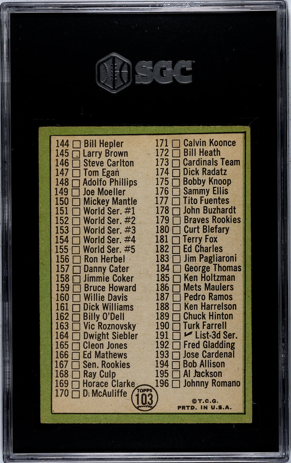 1967 Topps Checklist #103 SGC 4.5