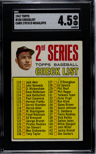 1967 Topps Checklist #103 SGC 4.5
