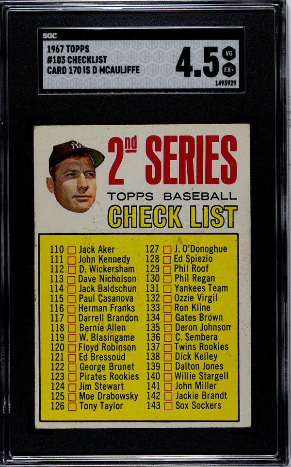 1967 Topps Checklist #103 SGC 4.5