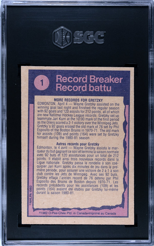 Wayne Gretzky 1982-83 O-Pee-Chee Record Breaker Card #1 (SGC NM 7)