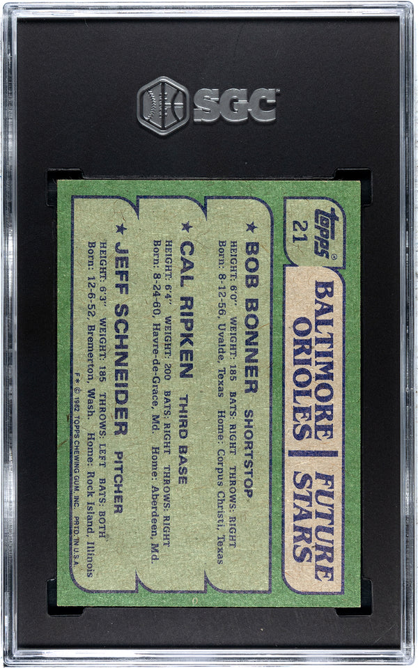 Cal Ripken Jr., Bob Bonner & Jeff Schneider 1982 Topps Card #21 SGC 8
