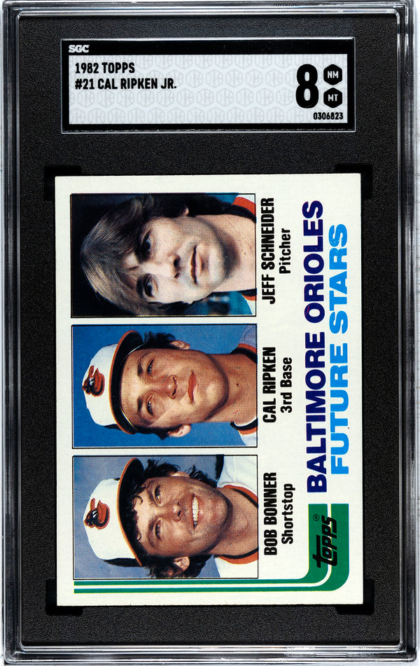 Cal Ripken Jr., Bob Bonner & Jeff Schneider 1982 Topps Card #21 SGC 8