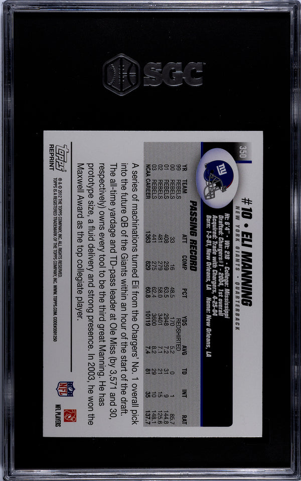 Eli Manning 2012 Topps Rookie Reprint #350 SGC 9