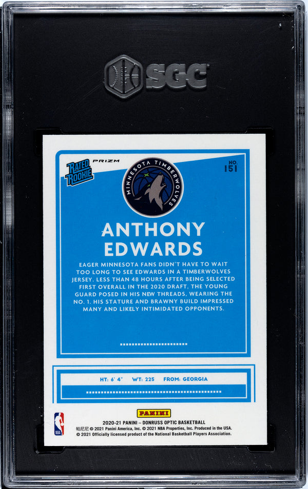 Anthony Edwards 2020-21 Panini Donruss Optic Blue Velocity Prizm #151 SGC 9.5