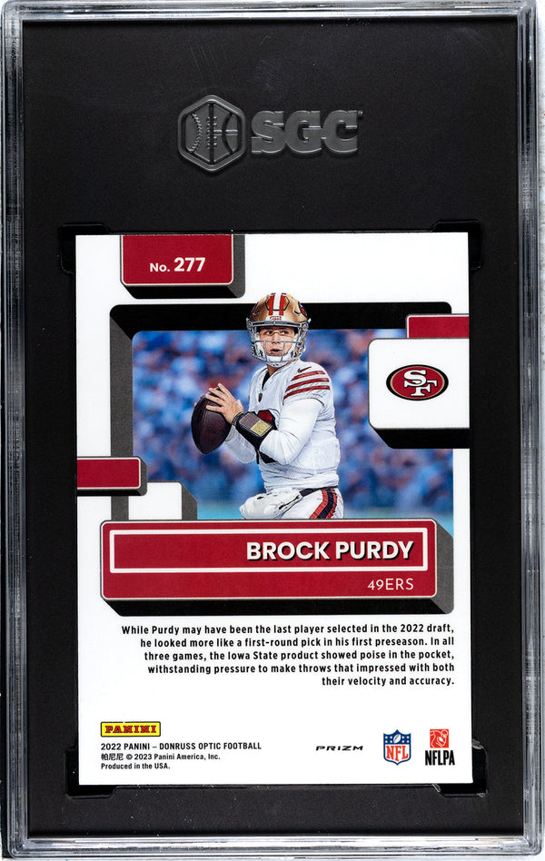 Brock Purdy 2022 Panini Donruss Optic Purple Shock Prizm #277 SGC 9.5
