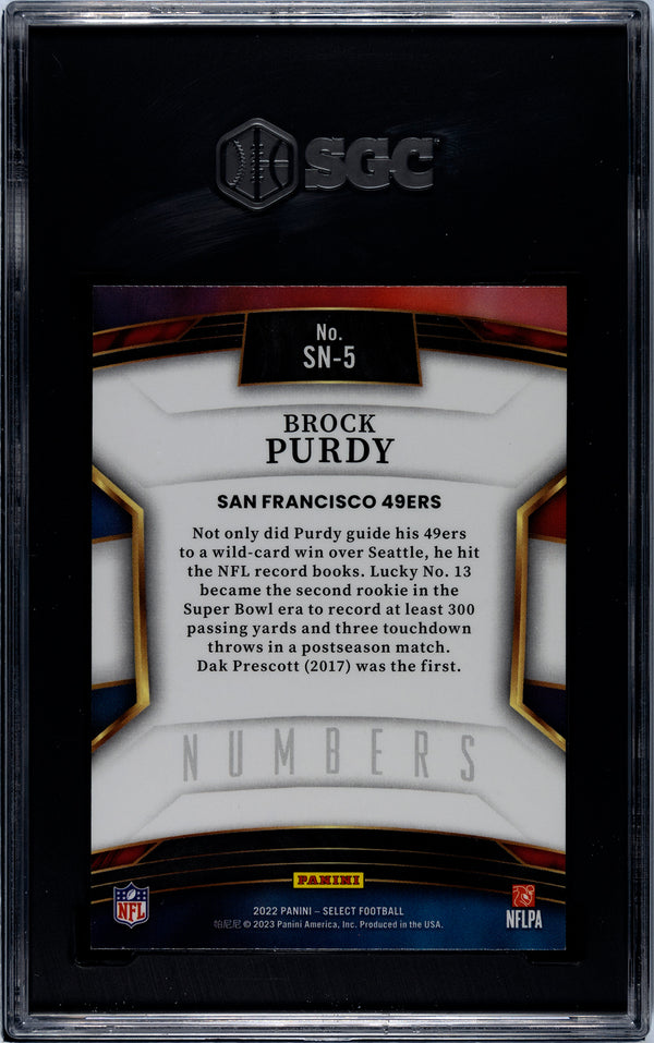 Brock Purdy 2022 Panini Select Numbers #SN-5 SGC 10