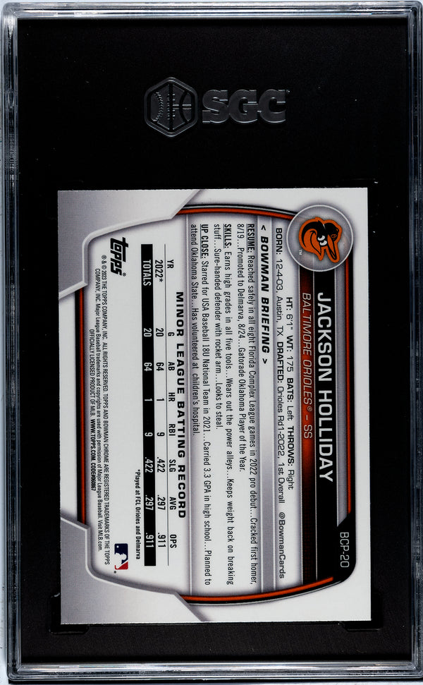 Jackson Holliday 2023 Bowman Chrome Prospect Mega Box Rookie Card SGC 10