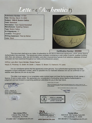 1990-91 Boston Celtics Team Signed Spalding Basketball (JSA)