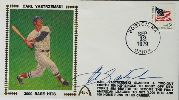 Carl Yastrzemski Autographed First Day Cover Sep 29 1979 "3000 Base Hits" (JSA)