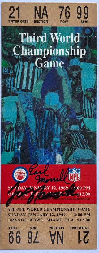 Joe Namath Earl Morrall Autographed Super Bowl III Reprint Ticket