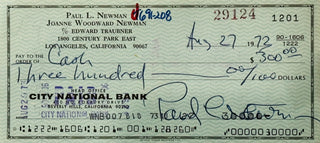 Paul Newman American Actor & Film Director Signed Twice Personal Check August 1972