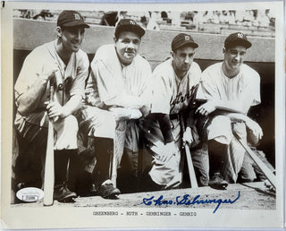 Charlie Gehringer Signed Tigers 8x10 Baseball Photo with Greenberg-Ruth-Gehrig (JSA)