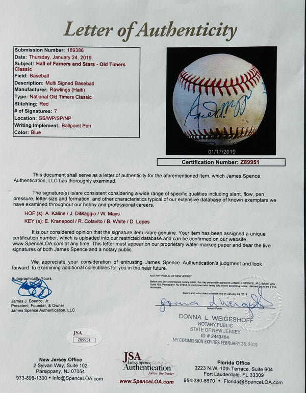 Hall Of Famers and Stars Old Timers Classic Autographed Official Baseball (JSA)