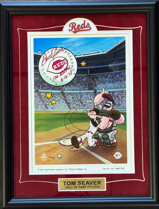 Tom Seaver Autographed Cincinnati Reds Popeye Toon Art 14x18 Framed (MLB/JSA)