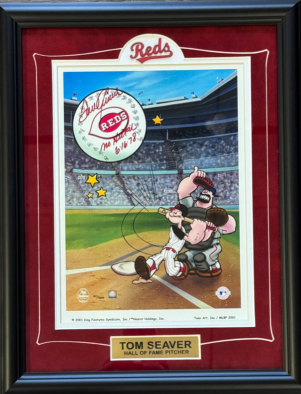 Tom Seaver Autographed Cincinnati Reds Popeye Toon Art 14x18 Framed (MLB/JSA)