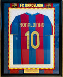 Ronaldinho Autographed Barcelona Framed Jersey (Beckett)