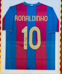 Ronaldinho Autographed Barcelona Framed Jersey (Beckett)