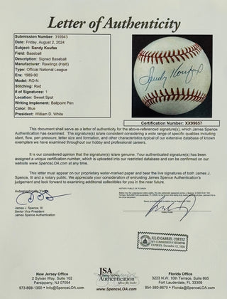 Sandy Koufax Autographed Official National League Baseball (JSA)