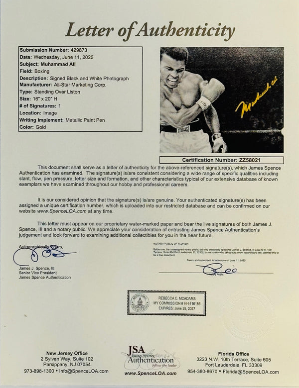 Muhammad Ali Autographed Framed 16x20 Photo (JSA)