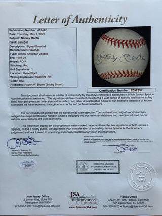 Mickey Mantle Autographed American League Baseball (JSA)