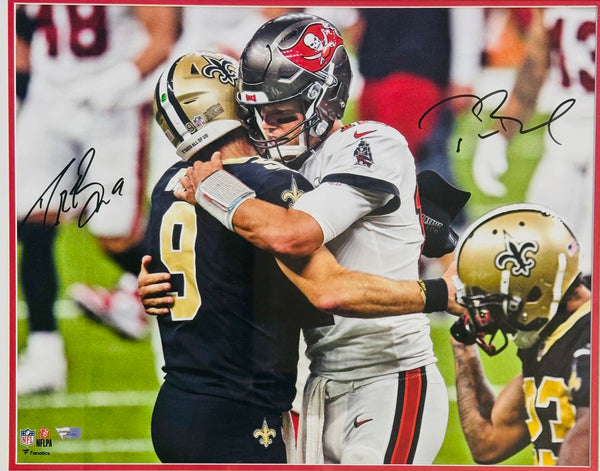 Drew Brees & Tom Brady Signed Postgame Handshake 16x20 Framed Photo (Fanatics)
