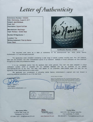 Jack Nicklaus Autographed MacGregor Golden Bear 2 Golf Ball (JSA)