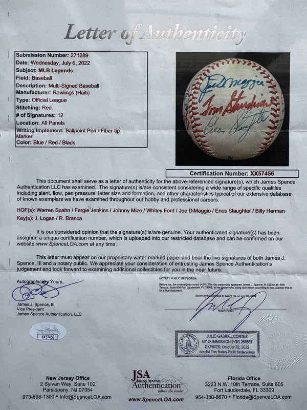 MLB Legends Autographed Official League Baseball (JSA)