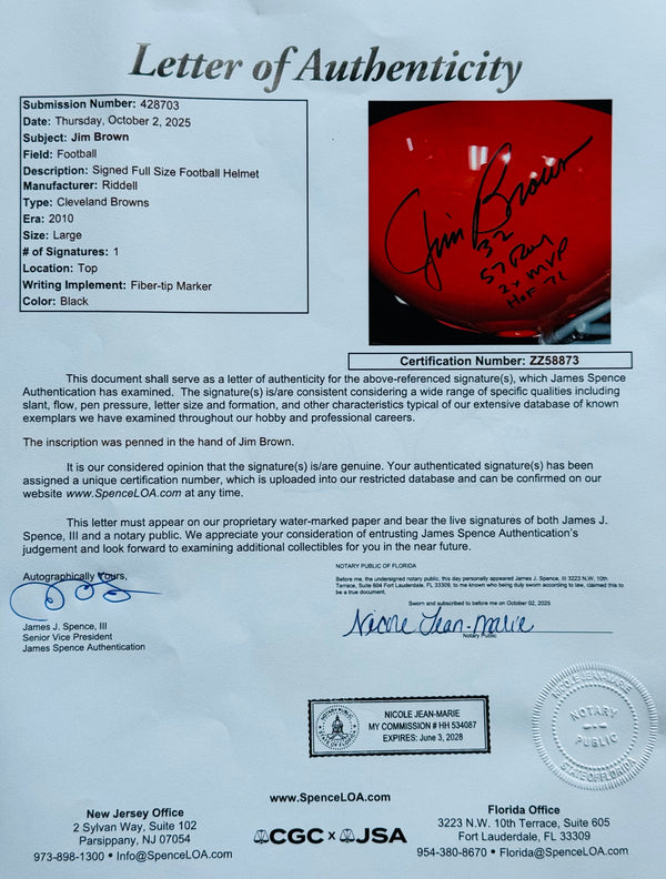 Jim Brown Autographed Cleveland Browns Full Size Authentic Stat Helmet (JSA)