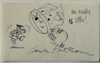 Hank Ketcham signed 3x5 index "Dennis The Menace "signed cartoonist autograph (JSA)