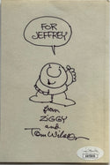 Tom Wilson Signed Ziggy Sketch 4x6 Index Card Comic Artist Cartoonist (JSA)