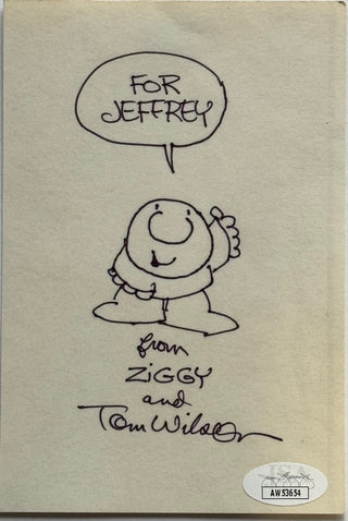 Tom Wilson Signed Ziggy Sketch 4x6 Index Card Comic Artist Cartoonist (JSA)