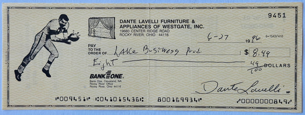 Dante Lavelli Autographed Cancelled Check