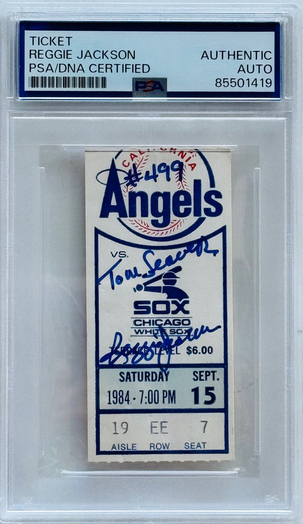 Reggie Jackson Autographed California Angels Ticket 499th HR off Tom Seaver (PSA)