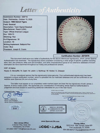1966 Detroit Tigers Autographed Official American League Baseball (JSA)