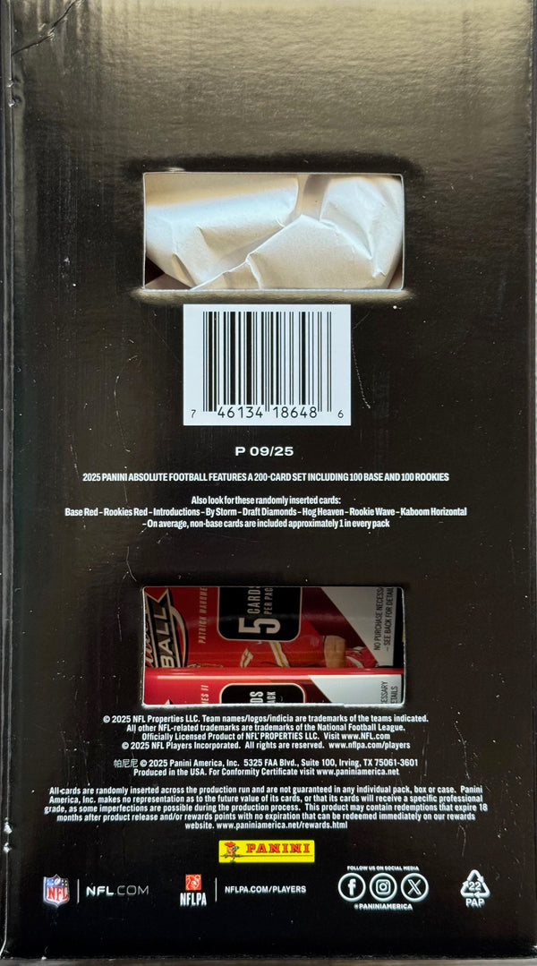 2025 Absolute Football Hobby Direct Gravity Feed (1 Exclusive Red Parallel Per Pack)