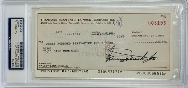 Sammy Davis Jr Autographed Check (PSA)