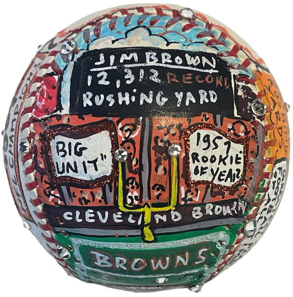 Jim Brown Signed Hand Painted Charles Fazzino Pop Art Baseball (Beckett)