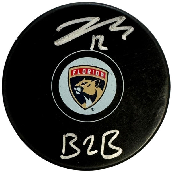 Jonah Gadjovich Back 2 Back Autographed Official Panthers Puck (JSA Witness)