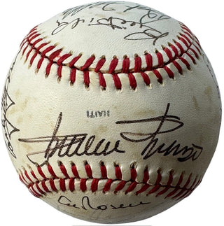 Hall Of Famers and Stars Signed Cracker Jack Old Timers Day Baseball (JSA)